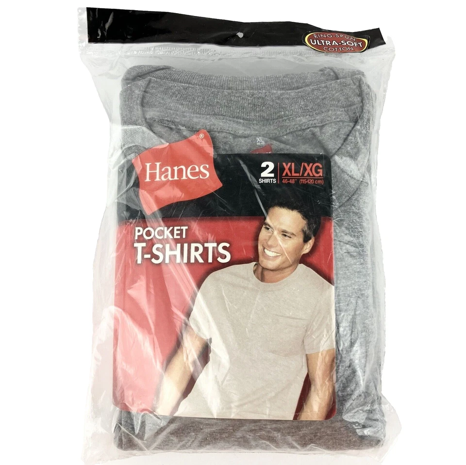 Vintage 1997 Big Mens Hanes Pocket-T Shirt in Package Size 2X Dark Blue NOS