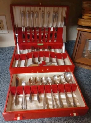 1930's Holmes & Edwards First Lady 87 Piece Flatware Set Art Deco Silver Chest - Image 1 of 4