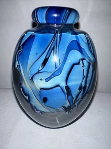 Vintage Robert Eickholt 1991 signiert Blue Ocean Sea Kunstglas 4 1/2 Zoll - Bild 1 von 7