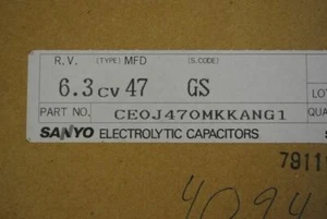 SANYO SURFACE MOUNT ELECTROLYTIC CAPACITOR 47uF 6.3V CE0J470MKKANG 25pcs  - Picture 1 of 2