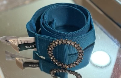 J. CREW‎ Cinturón de vacaciones verde azulado estrás adornado tela acanalada Navidad S-M Foto 1 de 4