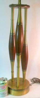Mid Century Modern LAMP SPUTNIK ATOMIC Eames Wood Brass - Image 1 of 4