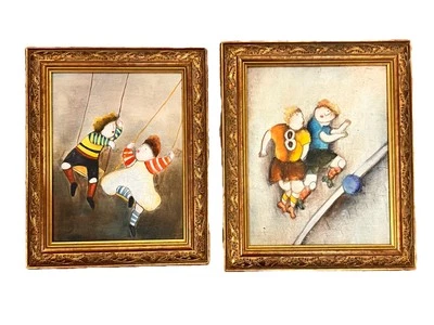 2 оригинальных детских свинга J. Roybal масло на холсте футбол с автографом в рамке - Изображение 1 из 4