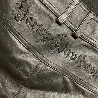 Women's 6 Harley Davidson leather mini skirt biker chic chains embroidered - Image 1 of 4