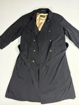 Vintage 90s Chaps Ralph Lauren Trench Coat Men’s 44R Black Belted Wool Lined - Image 1 of 4