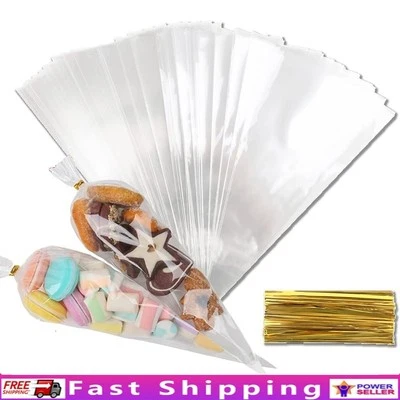 Bolsas para violonchelo triángulo transparente 6x12 pulgadas con lazos torcidos golosinas galletas de panadería 100 un. EE. UU. Foto 1 de 4