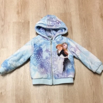 Jaqueta Disney Frozen II Elsa Anna Olaf Fuzzy grossa quente azul com capuz com zíper 4T - Imagem 1 de 4