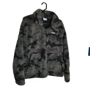 Columbia Jacket Men's Large Gray Camo Full Zip Sherpa Fleece Pockets High Pile - Picture 1 of 9