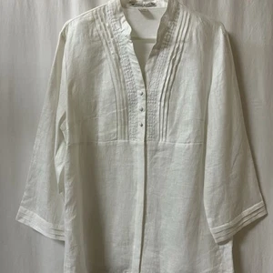 DAVID BROOKS White 100% Linen Embroidered Long Sleeve Shirt Size XL - Picture 1 of 10