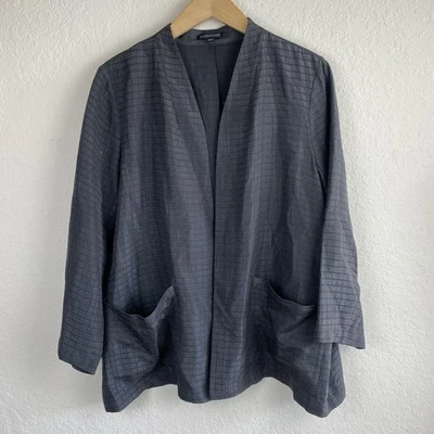 Chaqueta Kimono EILEEN FISHER XL Pucker Grid Seda Mezcla Algodón Gris Lagenlook Foto 1 de 4