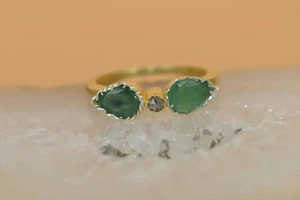 Solid 14k Gold Ring Emerald Ring Moissanite Ring Stackable Ring Duty/Tariff free - Picture 1 of 9