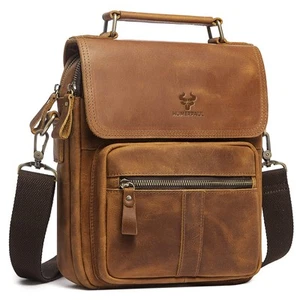 Genuine Leather Crossbody Sling Bag Messenger Man Purse Handbags for Mens Zip... - Picture 1 of 8