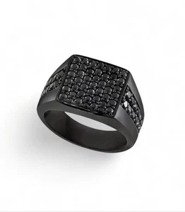 NEU - Schwarz Legierung Intarsien Imitat Zirkon Ring-Größe 7 - Bild 1 von 4