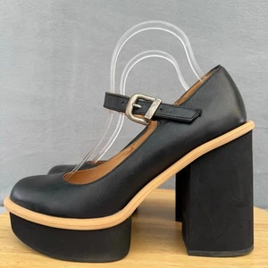Free People Maggie Mary Jane Platform Heel Black Leather Womens Size 38/ 8 US - Picture 1 of 8