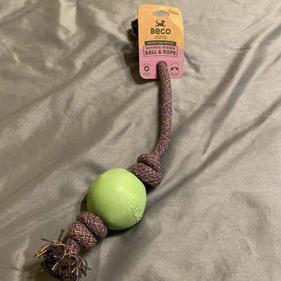 NEW BECO Green Rubber Ball On Cotton Rope Dog Fetch Play Toy- NWT - Image 1 of 3