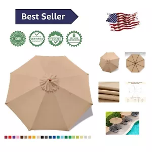 Durable 8-Rib Patio Umbrella Canopy in Beige - Waterproof Replacement - Picture 1 of 8