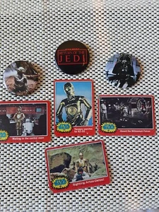 1985 VINTAGE Star Wars Trilogy Movie  Badge Button Pins, 1977 Movie facts Bundle - Picture 1 of 4