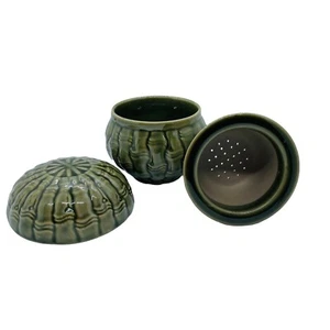 3 PC ASIAN POTTERY TEA CUPs  Set Of 2 TEACUP,  LID STRAINER, DIFFUSER Ships Free - Picture 1 of 4