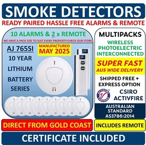 10 Wireless Interconnected Photoelectric Smoke Alarm Detector 2 x Remotes Paired - Picture 1 of 13