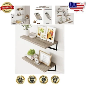 Rustic 24" Wide x 12" Deep Floating Shelves Set of 2 - Heavy Duty Grey Wood - Picture 1 of 9