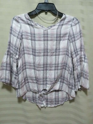 Amy Byers Girl's Plaid Blouse with Necklace-Cross Back Detail - Size M (10-12) - Image 1 of 4