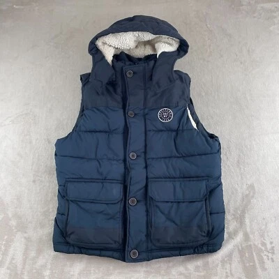 Chaleco acolchado vintage Abercrombie & Fitch para hombre XL azul marino forrado Sherpa con capucha pesado Foto 1 de 4