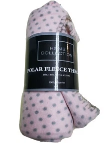 Home Collection Fleece Throw 50”x 60” Baby Pink Gray Polka Dots - Picture 1 of 2