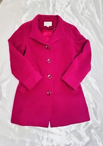 Appleseed's Hot Fuschia Pink Wool Collar Lined Long Pea coat SZ 12 Large Button - Picture 1 of 8