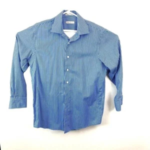 Kenneth Cole Mens Dress Shirt Blue White Stripe Regular Fit 15 1/2 32/33 (0148) - Picture 1 of 8