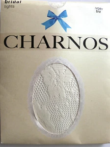 Charnos Small/Medium Size Vintage Floral Pattern Fishnet Bridal Tights in Ivory - Picture 1 of 2