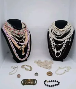 Vintage Jewelry Lot Beaded Necklaces Bracelets Belt Buckle - Picture 1 of 6