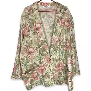 VTG Briggs NY Womens 22W Plus Flax Blend Woven Long Line Floral Blazer Career - Picture 1 of 7