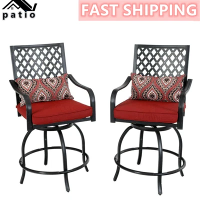 Patio Swivel Bar Chairs Set of 2 with Cushion Bistro Bar Stool Dining Chairs Red - Image 1 of 4