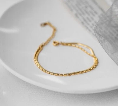 Zweireihiges Schlangenarmband in gold, Zartes Mehrreihiges Armband - Bild 1 von 4