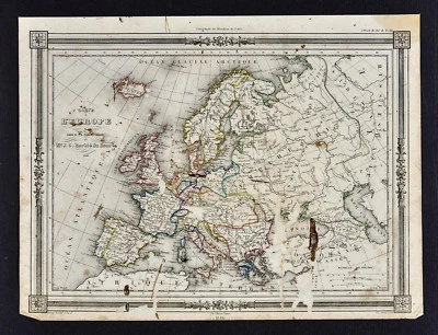 1846 Bocage Map - Europe - Italy Spain France Germany Austria Britain Sweden  - Image 1 of 2