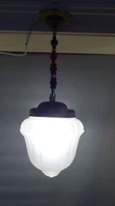 Jugendstil Hängelampe Pendellampe Messing Glas um 1900 - Bild 1 von 12