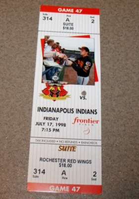 Rochester Red Wings 7/17/1998 MiLB Full Suite Ticket vs Indianapolis Indians - Image 1 of 3