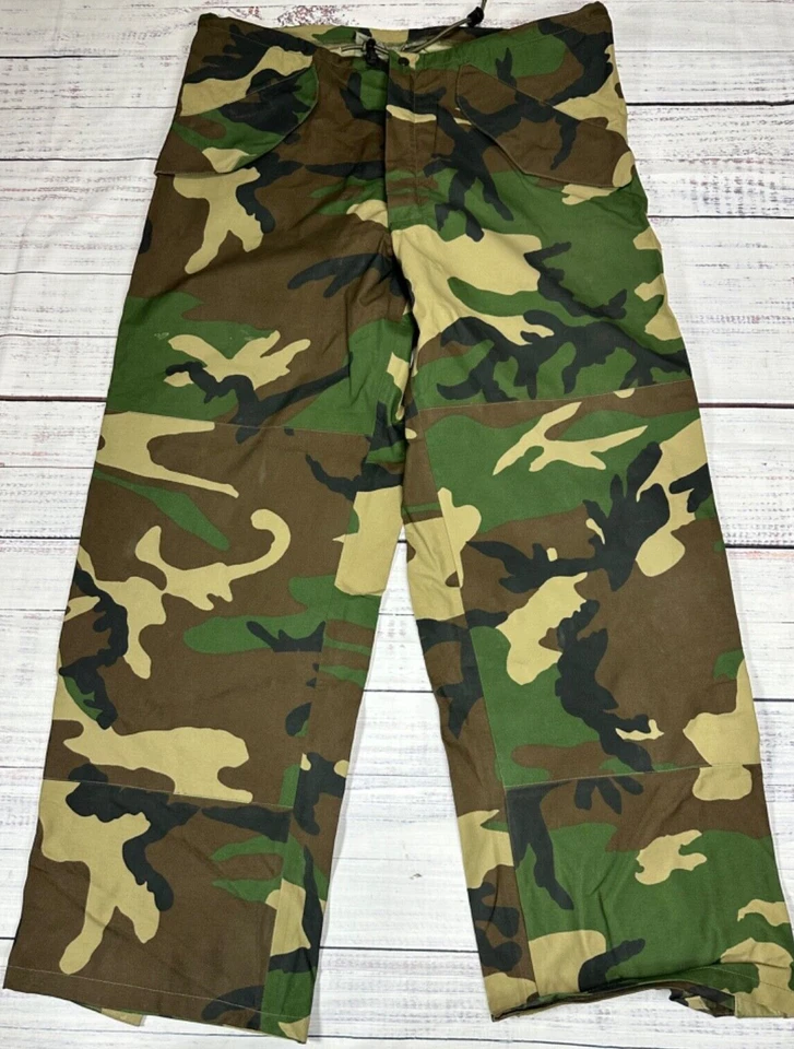Mens Woodland Camo Barrier Wear Pants Sz M Reg Green Brown Nylon Waterproof - Image 1 of 4