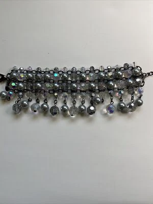 chicos gray Faux pearl and crystal 5 Row  bracelet Signed Adjustable - Image 1 of 4