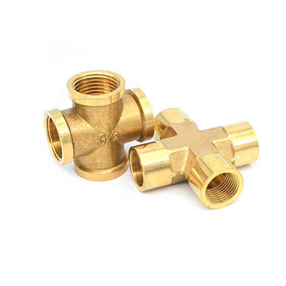Brass BSP X Cross Equal Female Thread 4-way Connector Pipe Fittings Tubing - Image 1 of 2