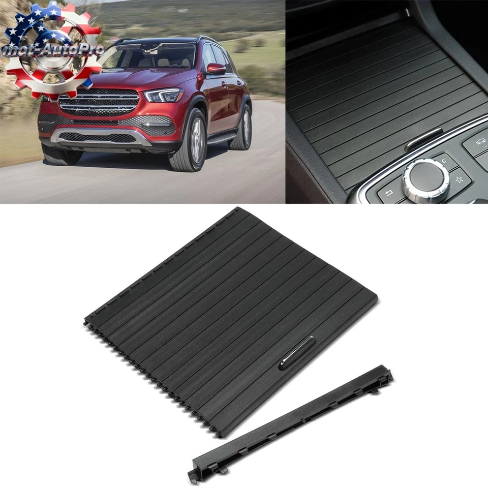 Black Console Cup Holder Tray Roller Blind Cover For Mercedes-Benz ML GL GLE GLS Foto 1 de 4
