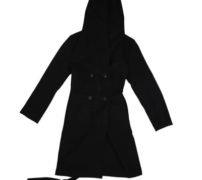 Zara Coat Womens Small Black Hooded Belted Long Trench Double Breasted Jacket - Image 1 of 4