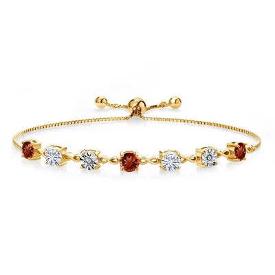 18K Yellow Gold Plated Silver Tennis, Graduated Bracelet Garnet Moissanite - Image 1 of 3