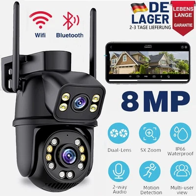8MP HD FUNK WLAN WIFI IP NETZWERK CAMERA Outdoor AUßEN ÜBERWACHUNGSKAMERA 4K DHL - Bild 1 von 4