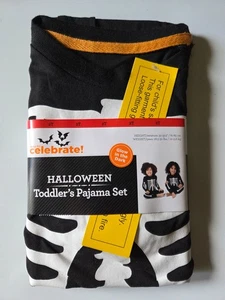 NWT Celebrate Halloween Toddler's 2T Black White Skeleton Pajama Set - Picture 1 of 4