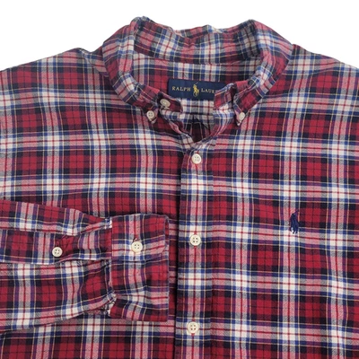 Polo Ralph Lauren Shirt Men's Large Red Blue Plaid Long Sleeve Button Down - Image 1 of 4