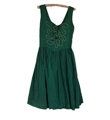Vintage Dress Size S Emerald Green Gold Detail Tulle Fit And Flare 80s 90s Prom - image 1 of 4
