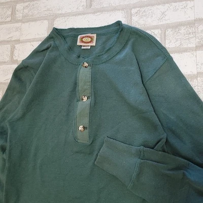 复古 80 年代 Banana Republic 松树绿色罗纹保暖亨利衬衫男式 S 美国 — 第 1/4 张图片