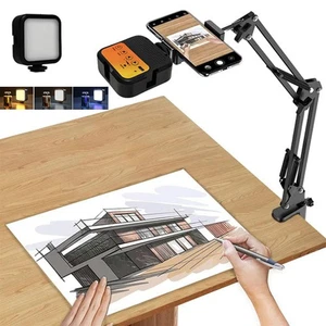 Overhead Phone Mount Articulating Arm Cell Phone Holder with LED Light Phone - Picture 1 of 10