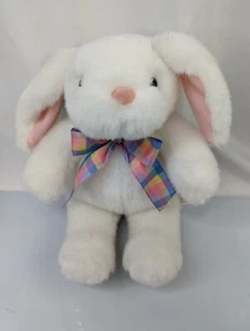 Hallmark White Rabbit Plush Bunny Checkered Ribbon Stuffed Animal - Imagen 1 de 6
